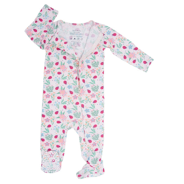 ladybug-flower-garden-zipper-footie Sweet Bamboo - Sophia's StyleFooties-1
